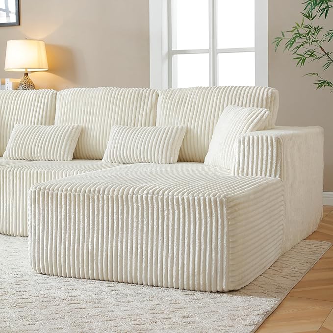 108" Boneless Cloud Sectional Couches for Living Room, Comfy Fluffy L Shaped Memory Foam Deep Seat Boneless Couch, Modular Sectional Sofa with Right Facing Chaise, Beige