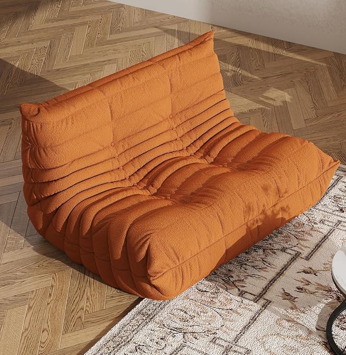 Bean Bag Chair, Fireside Chair, Large Bean Bag Chair for Adults, Bean Bag Chairs for Teens with High-Resilience Foam, Non-Slip Base Floor Lounge Sofa,Living Room (Orange, Loveseat)