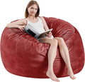Bean Bag Chairs for Adults - Memory Foam Furniture BeanBag Chair - Kids/Teens Sofa with Soft Micro Fiber Cover - Round Fluffy Couch for Living Room Bedroom College Dorm - 4 ft, Red