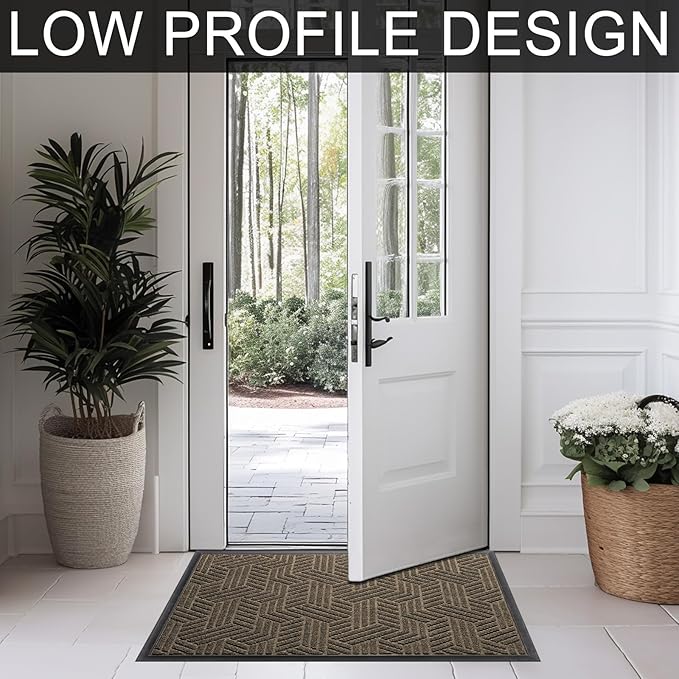 XADP Front Door Mat 36"x24" Indoors Outdoors Welcome Mats, Waterproof Non-Slip Rubber Backing Heavy Duty Doormat Outside Entrance, Low Profile Entryway Rugs Floor Mat for Patio, Pattern B Brown