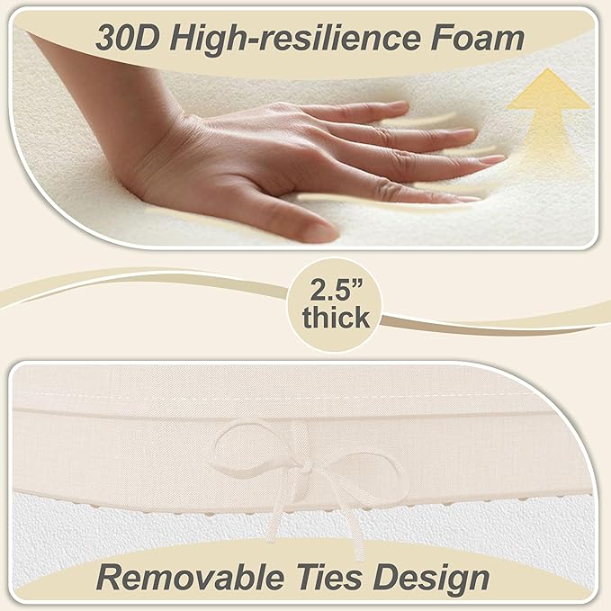 17'' x 16'' x 2.5"Thick Chair Cushions for Dining Chairs, 4 Pack WaterProof Easy Clean Kitchen Chair Pads with Ties and Non-Slip Backing - 30D High Elastic Foam Soft Kitchen Chair Cushions