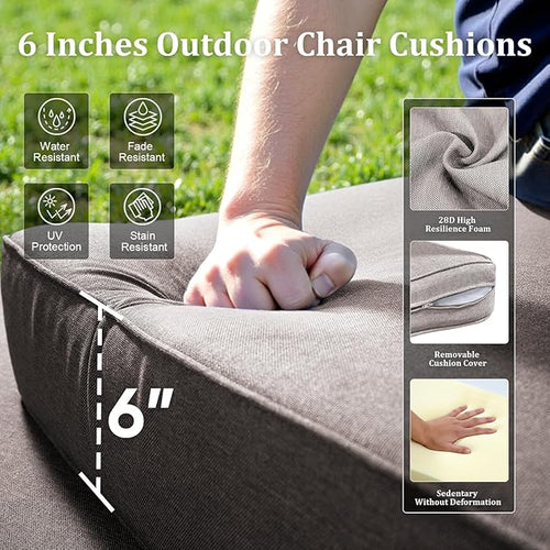 3PCS Patio Furniture Sofa Set with 6" Thick Cushions, High Back Wicker Sectional Outdoor Sofa with Ottomans, Outdoor Seating Furniture High Back Conversation Set for Balcony Deck Porch Backyard, Grey