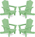 KINGYES Folding Adirondack Chair Set of 4, HDPE All-Weather Folding Adirondack Chair, Light Green