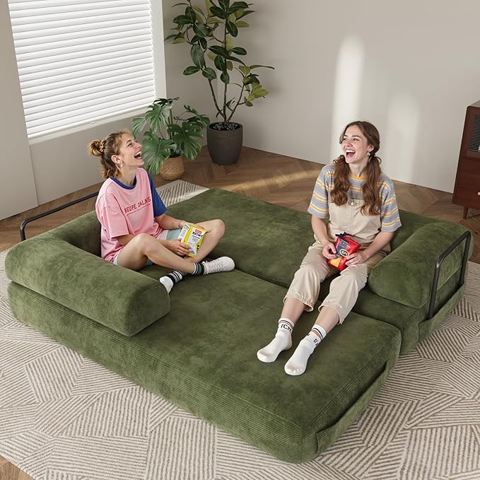 79" Folding Convertible Sofa Bed Floor Mattress Sleeper Sofa Boneless Loveseat with Fixed-Shape Frame Connecting Zippers for Living Room Bedroom Small Space