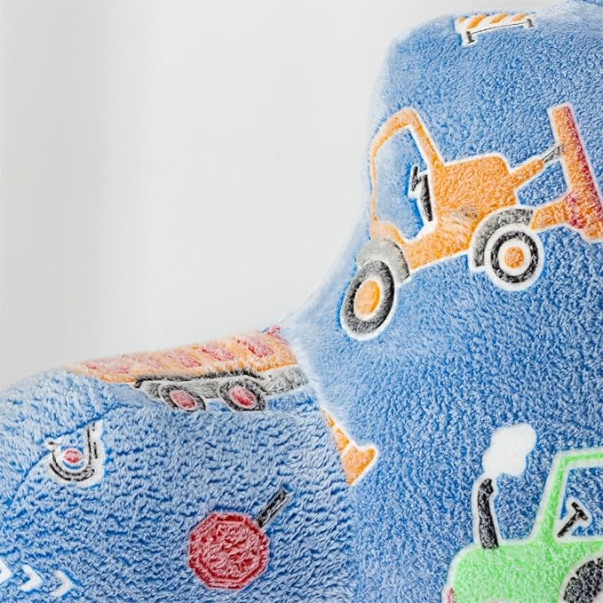 Holawakaka Boys Glow in The Dark Construction Truck Reading Pillow, Backrest Pillow with Excavator, Tractor & Crane Print, Soft Luminous Flannel Bed Rest Back Cushion for Kids, Teens Gifts
