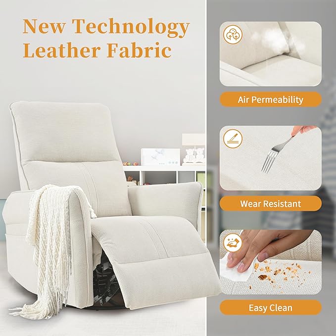QKFF Power Swivel Rocker Recliner Chair for Nursery, Upholstered Snowflake Velvet 270°Swivel Glider Rocker Chair with USB Ports, Small Power Recliners for Small Spaces Living Room