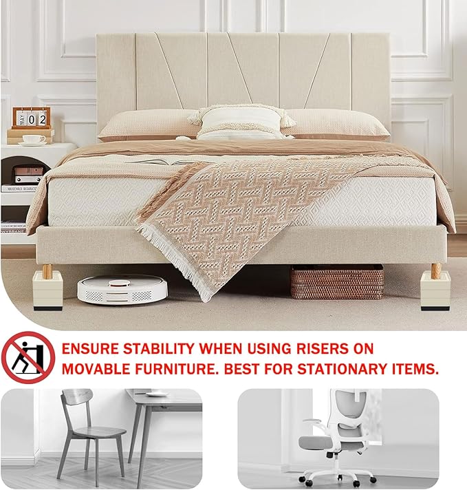 ANNKUT Bed Lifts Risers 4 Inch, Heavy Duty Furniture Elevator in Heights of 1.5, 3 or 4 Inch， Square Raising Blocks for Bed, Couch, Desk, Sofa, Tables,Support Up to 1,300 Lbs (4 Pack-Apricot)