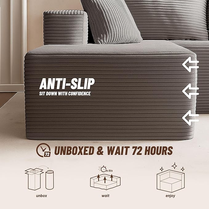 Afuson Cozy Square Ottoman, Comfortable Seating, No Assembly Required, Grey