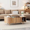 Oval Lift Top Coffee Table, Mid Century Modern Center Table with 3 Hidden Compartment, Coffee Tables with Storage Open Shelf and Sliding Cabinet Door for Home Living Room Office (Walnut)