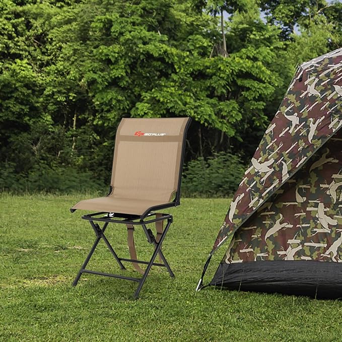 Goplus Hunting Chair, 360° Swivel Hunting Blind Chair with Carrying Strap, 330LBS Capacity, Folding Silent Deer Hunting Chair, Portable Ground Blind Chair for Fishing Camping, No Assembly