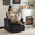 VINGLI 360° Swivel Mid-Century Modern Accent Armchair with Double-Layer Seat Cushions, Comfy Single Square Sofa, Upholstered Club Chair for Living Room,Bedroom, Reading Room, Chenille Black