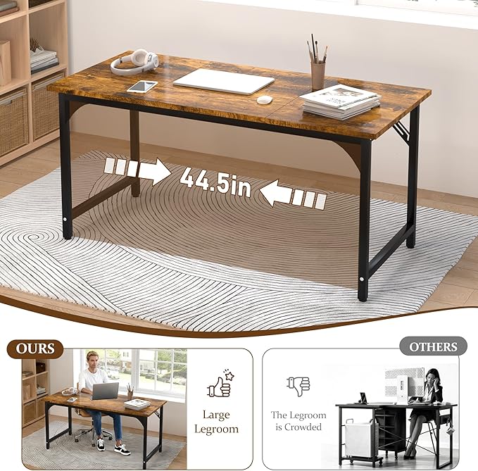 55 X 23.6 inch Computer Desk, Office Desk with Deeper & Thicker Desktop, Modern Simple Study Table with Sturdy Metal Frame & Large Legroom, Study Writing Work Desk for Home Office, Bedroom