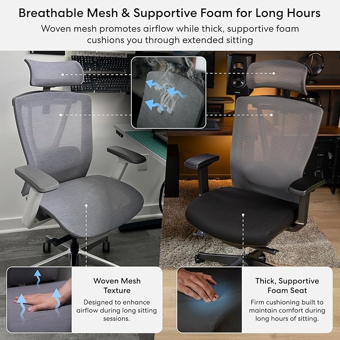 AUTONOMOUS ErgoChair Pro Ergonomic Office Chair Foam Black Adjustable Lumbar Support, Rolling Swivel - Home office Desk Chairs with Wheels and Arms - Ergonomic Desk Chair Comfy for Gaming & Long Hours