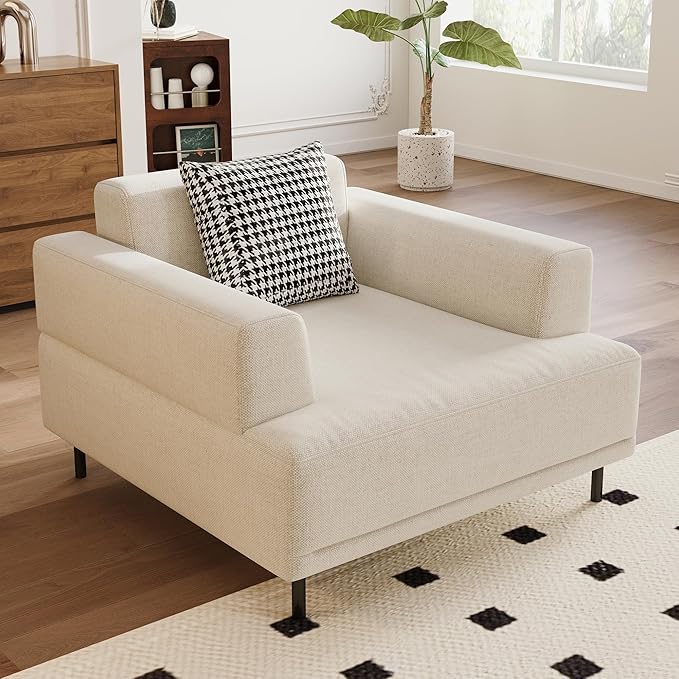 Mid-Century Modern 40.55" Wide Fabric Loveseat Sofa, Small Comfy Reading Chair for Living Room Bedroom, Ideal for Small Spaces, Beige Couch