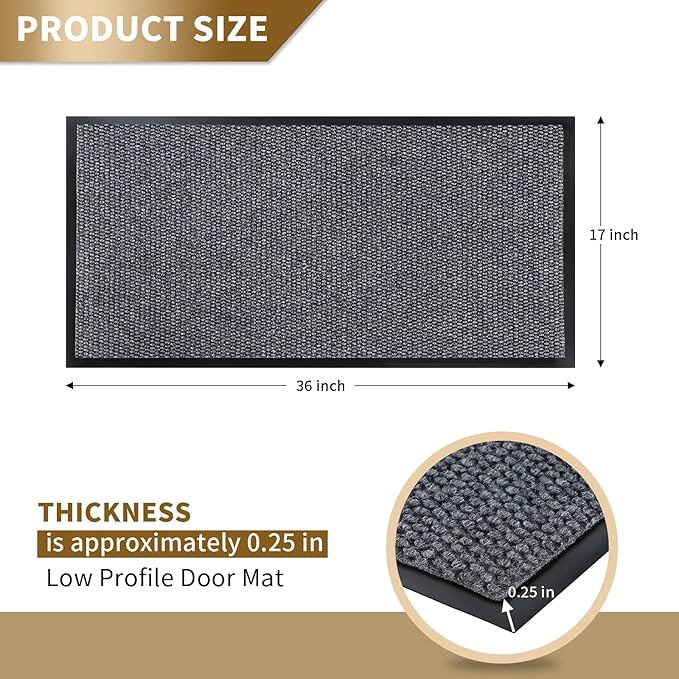 Yimobra Doormat Outdoor Indoor Entrance 36 x 17, All-Season All-Weather Front Door Mat, 100% Waterproof Welcome Matt for Floor Garage Outside Entry, Stain and Fade Resistant,Gray White