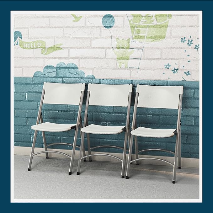OEF Furnishings OEF600 Series High Back Folding Chairs, Blow-Molded Polyethylene Commercial-Grade Seating for Indoor and Outdoor Use, 500 lb Weight Capacity, 4-Pack (Light Gray)