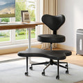 Nost & Host Cross Legged Office Chair with Wheels, 4INCH ADHD Chair for Adults, Meditation Chair, Height Adjustable Seat, Yoga Chair, PU Leather, Black