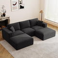 110" Modular Sectional Sofa, Cloud Couch U Shaped Memory Foam Boneless Couch with Ottoman, Cozy 3 Seater Corduroy Floor Couch, No Assembly Required Living Room Furniture for Apartment, Black