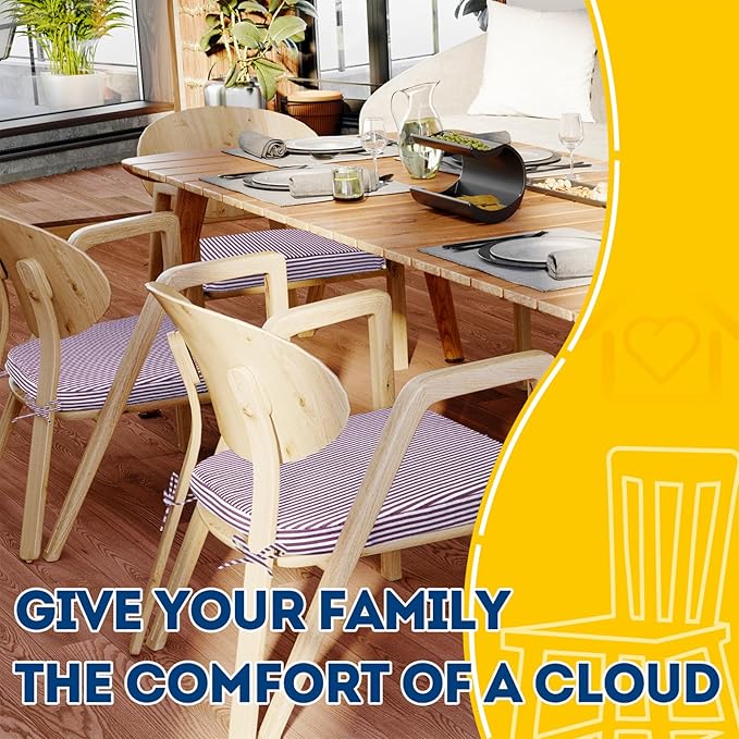 AAAAAcessories D-Shaped Chair Cushions, 2" Thick Dining Chair Pads with Ties and Removable, Machine-Washable Cover, 17" x 16", Set of 8, Pinstripe Red