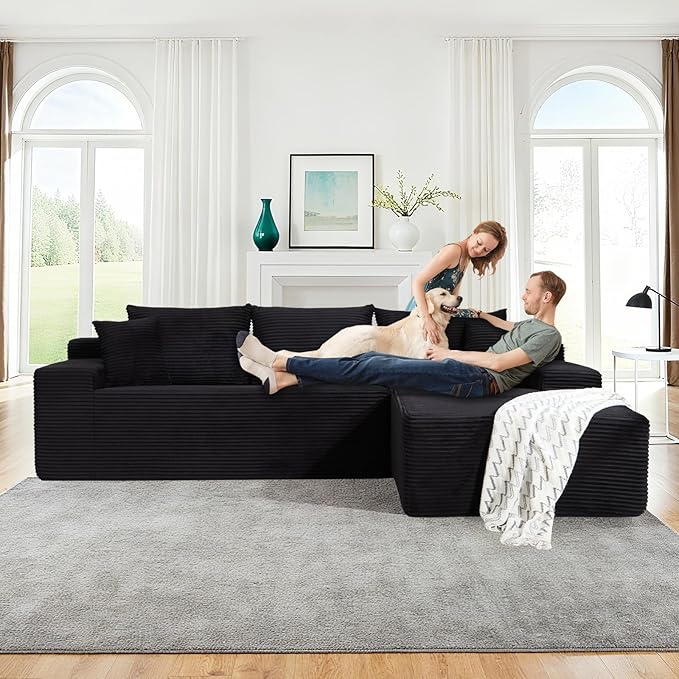 105" Cloud Modular Sectional Couch with L-Shape Chaise, Upholstered Corduroy Couches for Living Room, No Assembly Required Deep Seat Boneless Sofa