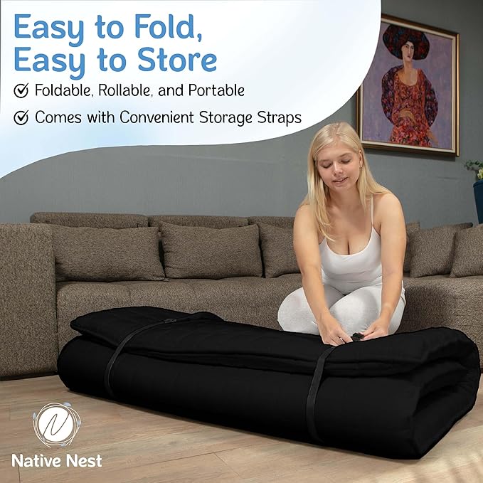 Japanese Futon Floor Mattress - Medium Firm Futon Mattress for Sleeping - Shikibuton - Foldable and Portable Japanese Bed (Black, Twin)