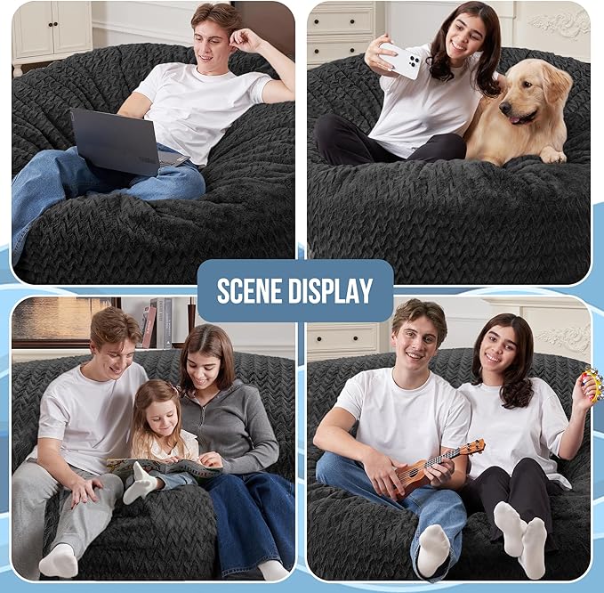 HABUTWAY 6FT Bean Bag Chair,Giant Bean Bag Chairs for Adults,Big Bean Bags with Memory Foam Filled, Large Beanbag Chairs with Chevron Plush Cover-Black