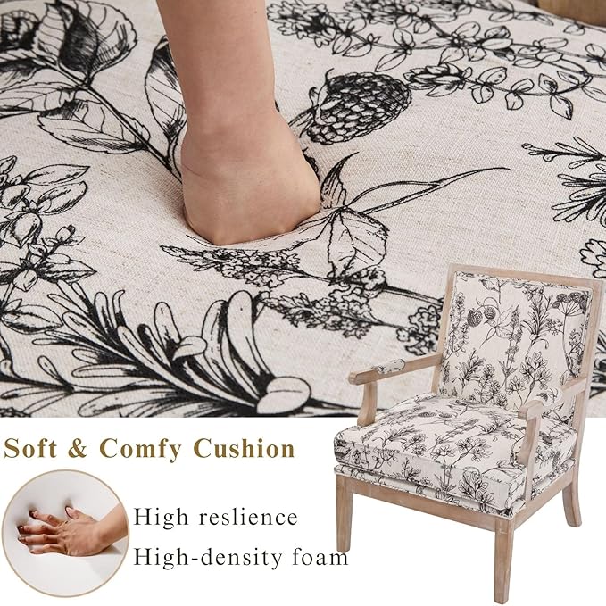 DM Furniture Floral Accent Chair Set of 2 Mid-Century Modern Living Room Chairs Upholstered Linen Lounge Armchair with Solid Wood Frame & Removable Cushion for Bedroom, Balcony, Floral Pattern