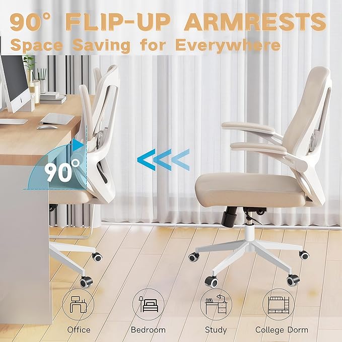 Ergonomic Office Chair - 400LB Comfy Desk Chairs with Lumbar Back Support, Mesh Computer Chairs with Wheels and Arms for Home Office, Study (Khaki-Without Headrest)