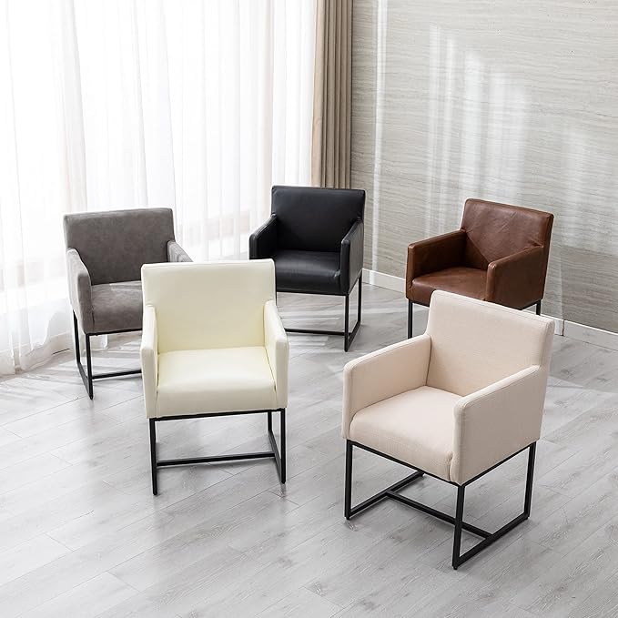 BESTANO Set of 6 Upholstered Dining Chairs with Armrest, PU Leather Modern Accent Armchairs, Kitchen & Dining Room Chairs Side Chairs, Black
