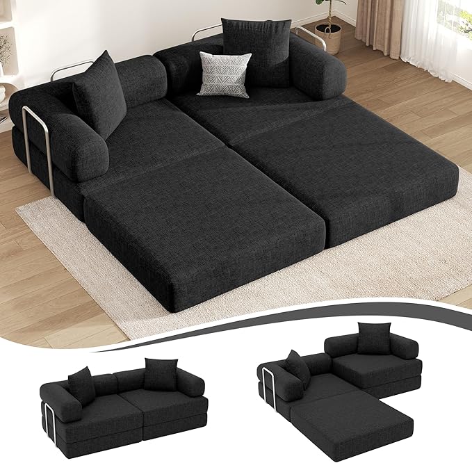 DURASPACE 78.4'' Convertible Folding Sofa Bed, Floor Sleeper Sofa Couch with Fixed-Shape Frame, Compression Comfy Couch in a Box, Boneless Modular Loveseat for Living Room (Chenille Black)