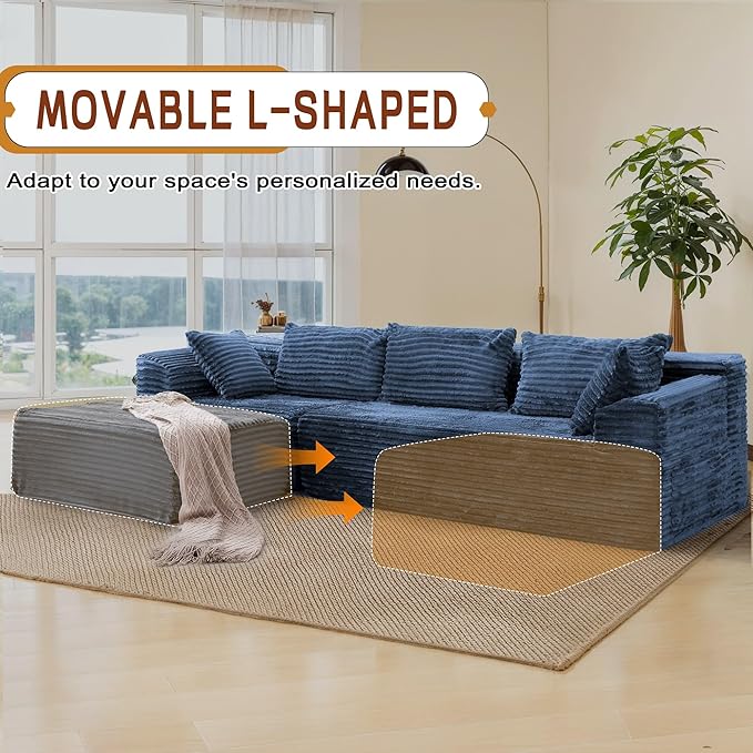 Korser 110" Sectional Couches for Living Room, Modular Sectional Sofa with L-Shape Chaise, Cloud Couch, Comfy Corduroy Fluffy Couch with Deep Seat and Side Pockets