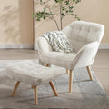 ZH4YOU Sherpa Accent Reading Chair with Ottoman, Modern Fuzzy Chair with Ottoman Upholstered Armchair with Wood Legs Comfy Lounge Chair for Small Spaces Living Room Bedroom Book Nook, White