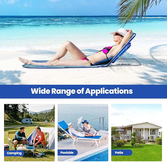 Nightcore 3-Piece Beach Chairs Set for Adults, Adjustable Lawn Chair with Side Table for Outdoor Relaxing & Sun Tanning, Portable & Folding Recline Chaise Lounge for Beach, Patio, Camping (Stripe)