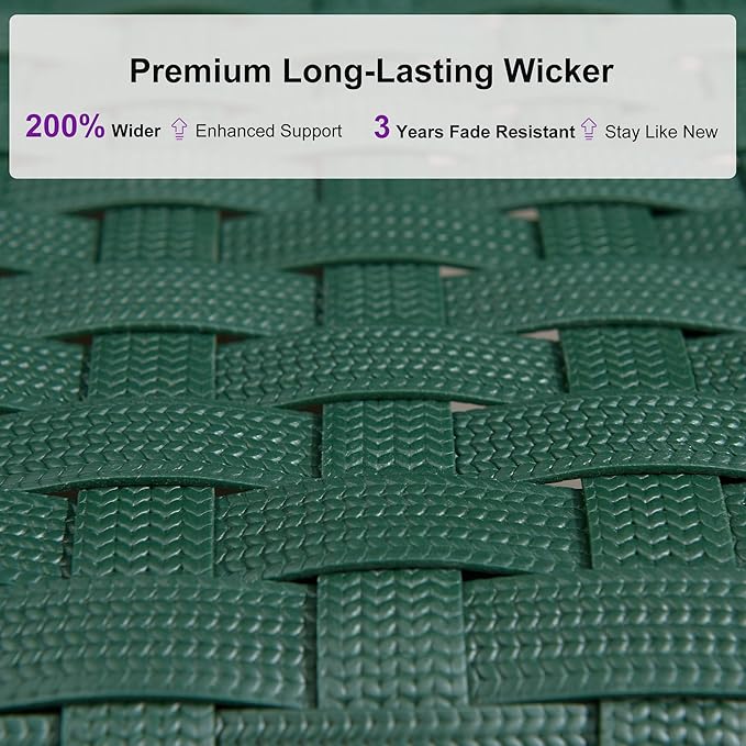 PURPLE LEAF Oversize Outdoor Rattan Lounge Chair 2 Piece, Aluminum Patio Chaise Lounge with Adjustment Backrest, Waterproof Lounger Sunbath Tanning Recliner for Poolside, Garden, Green