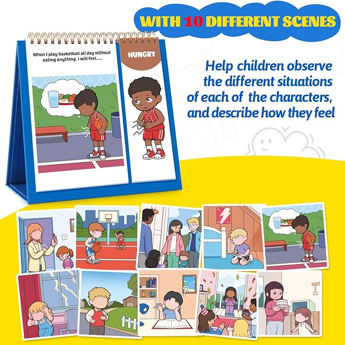 Torlam Feelings Wheel Emotions Book,Calming Down Corner Items Feelings Chart for Kids,Social Emotional Regulation Tools,Emotion Wheel Flip Book,Autism Must-Have ADHD Tools for Kids Classroom Preschool