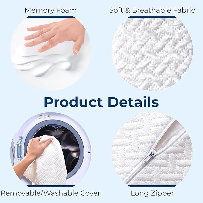 5 STARS UNITED Knee Pillow for Back Sleeping – Memory Foam Cushion for Sciatica Pain Relief – Under Leg Support for Sleeping on Back – Half Moon Bolster for Bed, White