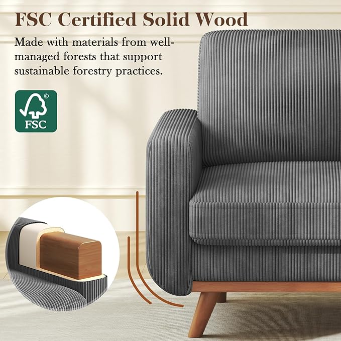 Vesgantti 38.5" Accent Chair Dark Gray, Comfy Corduroy Single Sofa Seat with Spring Cushion, Upholstered Armchair with Deep Seat, Reading Chair for Adults, Modern Sofa for Living Room, Bedroom