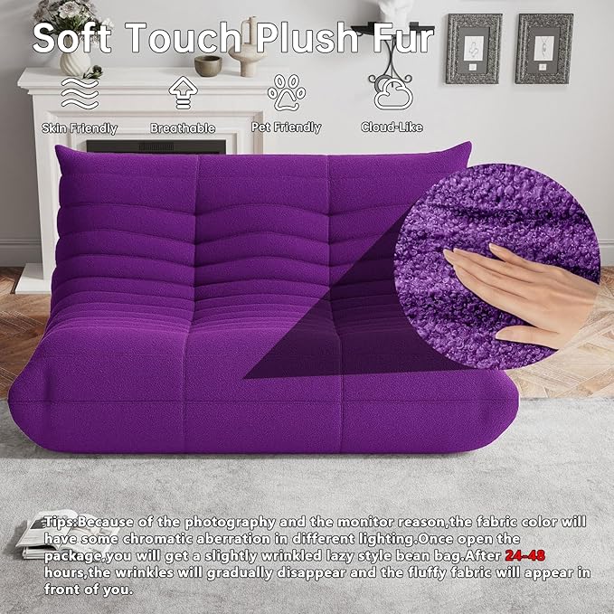 Bean Bag Chairs for Adults, BeanBag Reading Chair Memory Foam Couch 3-Seater, Floor Chair Soft Teddy Material, Comfy Reading Nook Chairs for Bedroom Living Room Office (Purple)