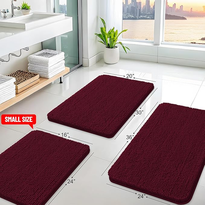 Arotive Bathroom Rugs 34x21, Extra Soft Absorbent Shaggy Chenille Bath Rugs, Machine Washable Rubber Backing Non-Slip Bath Mats for Bathroom Floor Tub and Shower, Home Decor Accessories, Burgundy