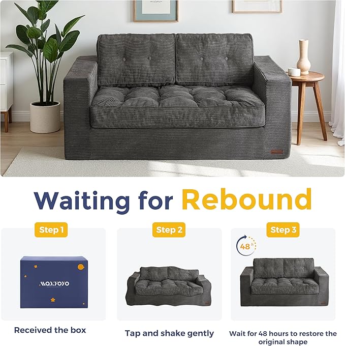 MAXYOYO Bean Bag Chair for Adults, Upholstered Floor Sofa with Armrests, Loveseat Boneless Couch with Tufted Cushion & Backrest, Sofa in A Box, Large Bean Bag Couch for Bedroom Living Room, Dark Grey