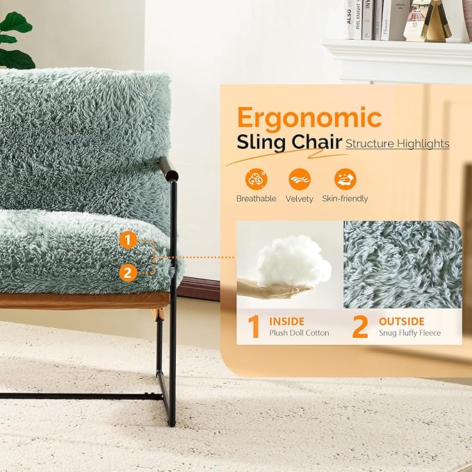 VINGLI 28" Wide Plush Upholstery Sling Modern Accent Chair Set of 2,Reading Armchair with Removable Seat Cushion & Tan Microfiber Seat Base, Lazy Chair for Bedroom & Lounge,Pale Turquoise