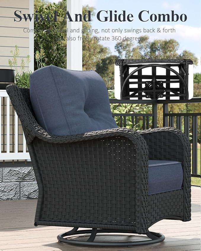 LayinSun 7 Piece Wicker Outdoor Furniture Set with 6-inch Comfy Cushions, High Back Patio Furniture Set with Swivel Rocking Chairs and Side Table