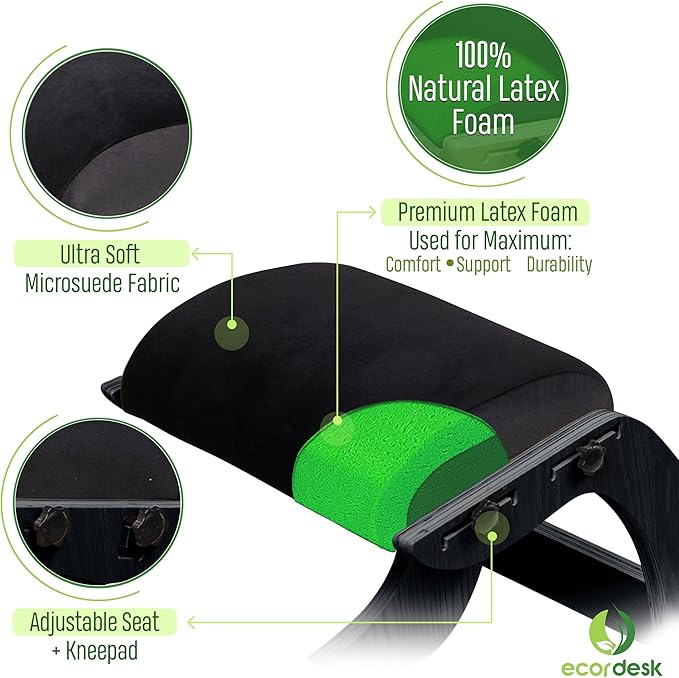 Ecordesk Ergonomic Kneeling Chair, Adjustable Seat - Office Chair for Desk, Posture Corrector, Premium Comfort Cushion, Wooden Rocking Knee Chair (Black Frame)
