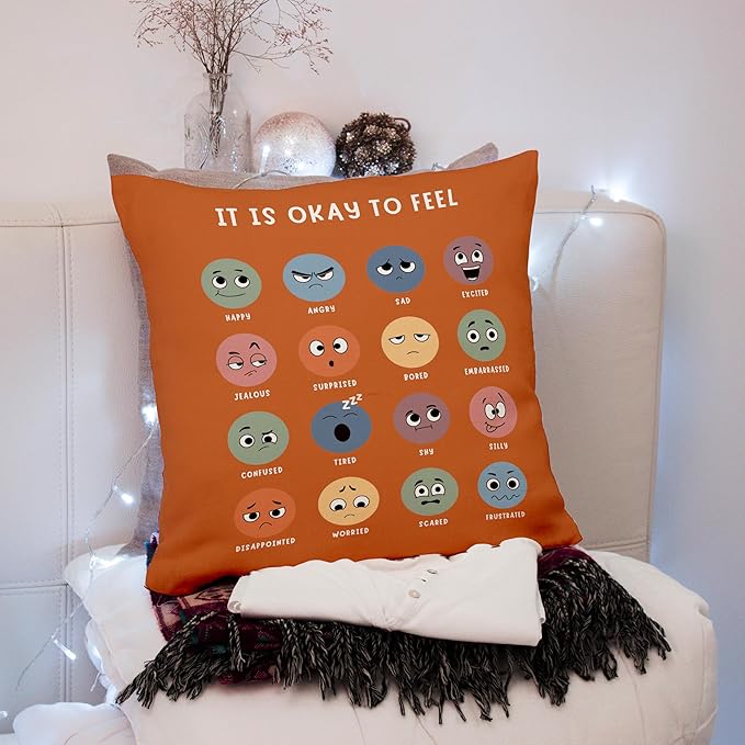 Nogrit Counseling Office Must Haves Throw Pillow Cover, Calming Corner, Mental Health Pillowcase Decor for Home Kids,Mental Health Counselor Gifts, Calming Corner Pillow Covers 20x20 Orange