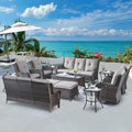 Belord Wicker Patio Furniture Sets - 13 Piece Outdoor Rattan Furniture Conversation Sets with 4 Swivel Rocker Chairs, 2 Rattan Sofas, Wicker Ottomans and Coffee Table, Brown/Grey