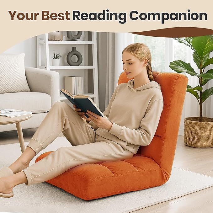 GARTMILAN Large Lazy Sofa, 24-inch Wide Plush Velvet Adjustable Floor Chair, 14-Position Armless Sofa(Orange)
