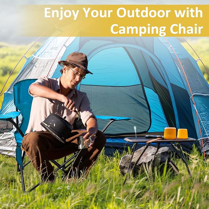 SAILARY Folding Camping Chair with Cup Holder and Cooler Bag, 225lbs Capacity, Upgraded Portable Foldable Chair with Heavy Duty Steel Frame for Outdoor, Beach, Fishing, Backpacking, Sky Blue 2PCS