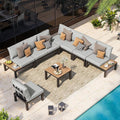 Oasbira Aluminum Modular Outdoor Patio Furniture Set, 8 Seats Sectional Sofa Set with Adjustable Backrest & Thick Cushions, All-Weather L-Shaped Corner Set with Table for Garden & Yard, Gray