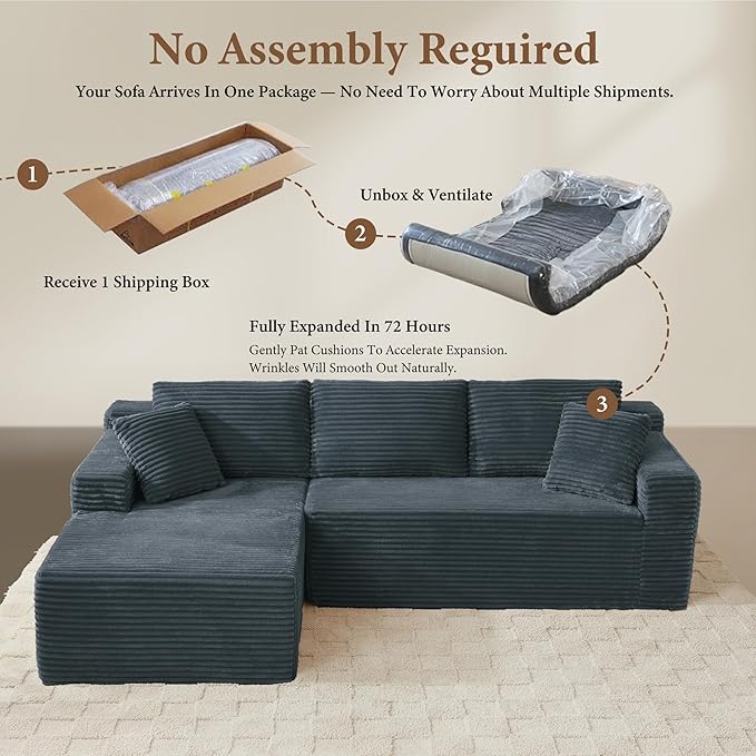 105" Sectional Couches for Living Room Cloud Couch Sofa with L-Shape Upholstered Boneless Couchs Modern Modular Sectional Couch with Chaise (Dark Grey, 105" W+Left Facing Chaise+2Seaters)
