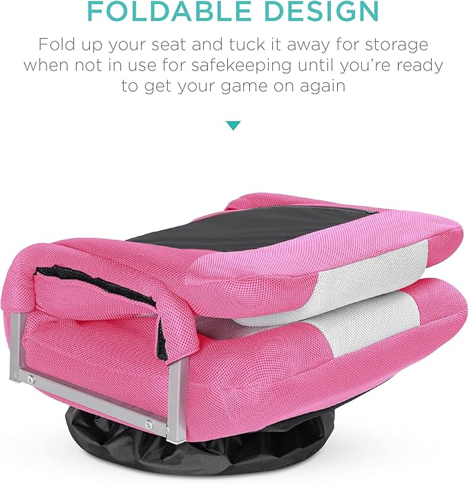 Best Choice Products Swivel Gaming Chair 360 Degree Multipurpose Floor Chair Rocker for TV, Reading, Playing Video Games w/Lumbar Support, Armrest Handles, Adjustable Foldable Backrest - Pink/White